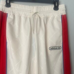 Adidas Cream and Red Joggers with Blue Accents